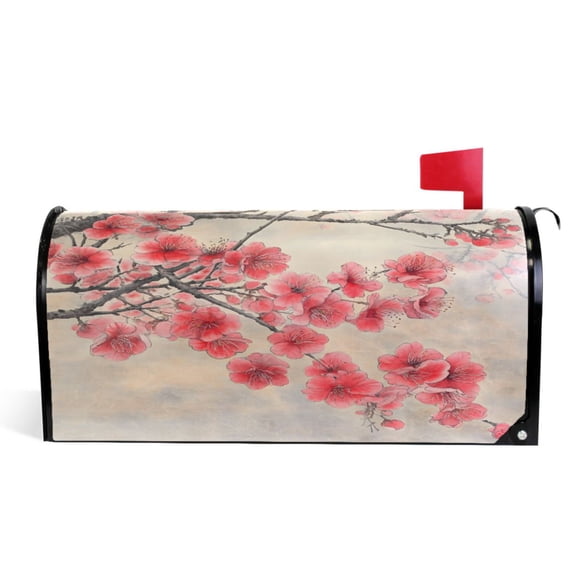 Ryvnso Mailbox Cover Magnetic Retro Cherry Flowers on Branch Mailbox Wrap Large Size 25.5x21 Inch