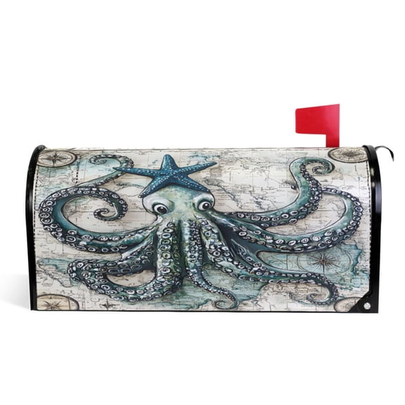Ryvnso Mailbox Cover Magnetic Retro Octopus Mailbox Wrap Large Size 25.5x21 Inch