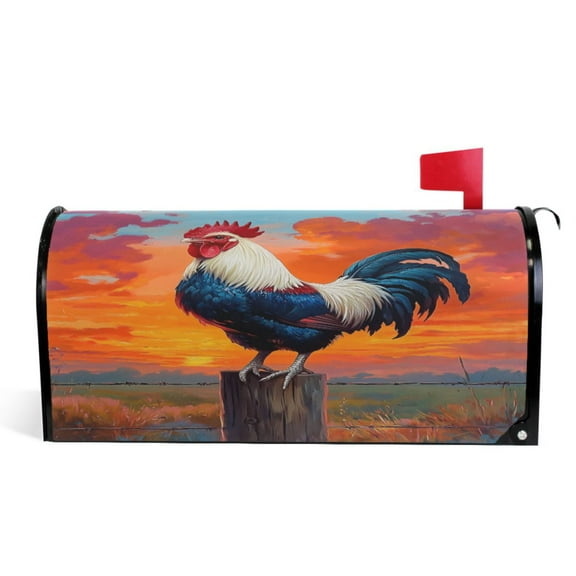 Ryvnso Mailbox Cover Magnetic Rooster with Sunset Mailbox Wrap Large Size 25.5x21 Inch