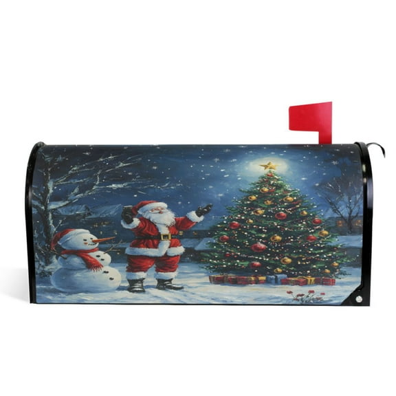 Ryvnso Mailbox Cover Magnetic Santa Claus Christmas Tree Snowman Mailbox Wrap Large Size 25.5x21 Inch