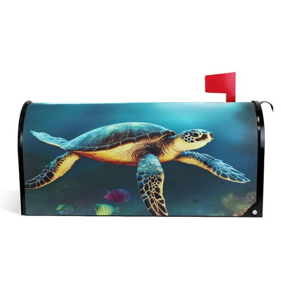 Ryvnso Mailbox Cover Magnetic Sea Turtle Swimming in Sea Mailbox Wrap Large Size 25.5x21 Inch