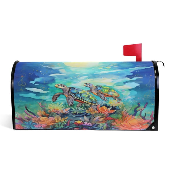 Ryvnso Mailbox Cover Magnetic Sea Turtles in Ocean Mailbox Wrap Large Size 25.5x21 Inch