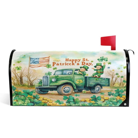 Ryvnso Mailbox Cover Magnetic St Patricks Day Truck Scene Mailbox Wrap Large Size 25.5x21 Inch
