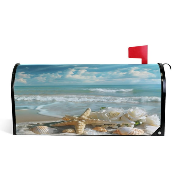 Ryvnso Mailbox Cover Magnetic Starfish Conch on Sea Mailbox Wrap Large Size 25.5x21 Inch