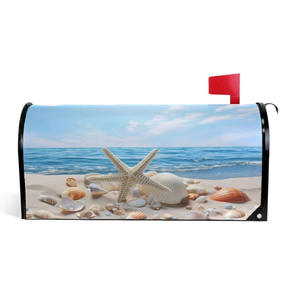 Ryvnso Mailbox Cover Magnetic Starfish and Shells on Beach Mailbox Wrap Large Size 25.5x21 Inch