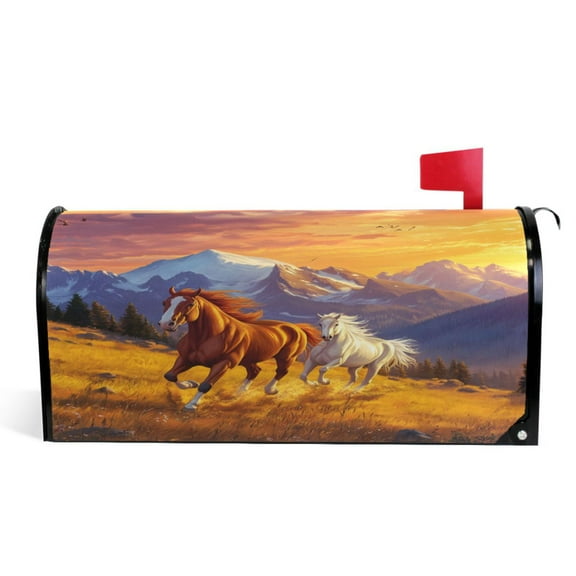 Ryvnso Mailbox Cover Magnetic Sunset Running Horses1 Mailbox Wrap Large Size 25.5x21 Inch
