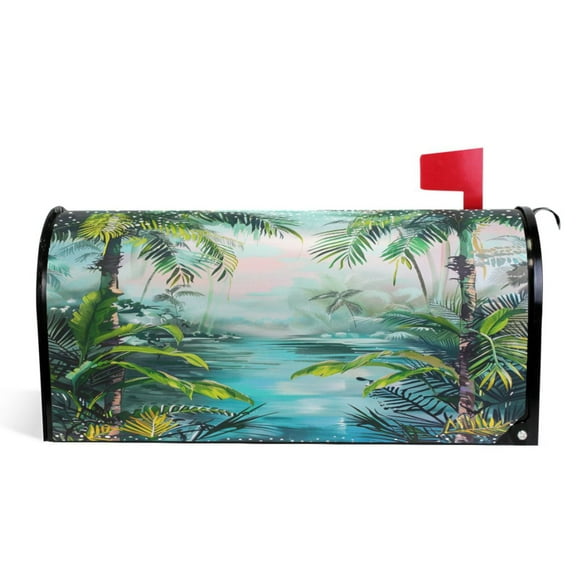 Ryvnso Mailbox Cover Magnetic Tropical Forest Mailbox Wrap Large Size 25.5x21 Inch