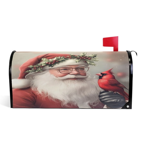 Ryvnso Mailbox Cover Magnetic Vintage Santa Claus with Cardinal Mailbox Wrap Large Size 25.5x21 Inch