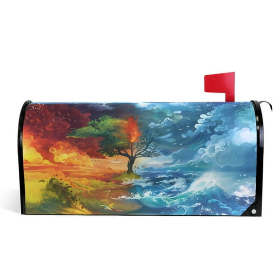 Ryvnso Mailbox Cover Magnetic Water and Fire Landscape Mailbox Wrap Large Size 25.5x21 Inch