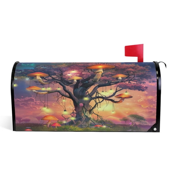 Ryvnso Mailbox Cover Mushroom on Magic Tree Magnetic Mailbox Wrap Standard Size 21x18 Inch