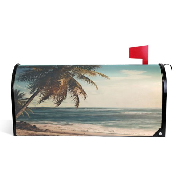 Ryvnso Mailbox Cover Palm Tree Retro Beach Magnetic Mailbox Wrap Standard Size 21x18 Inch
