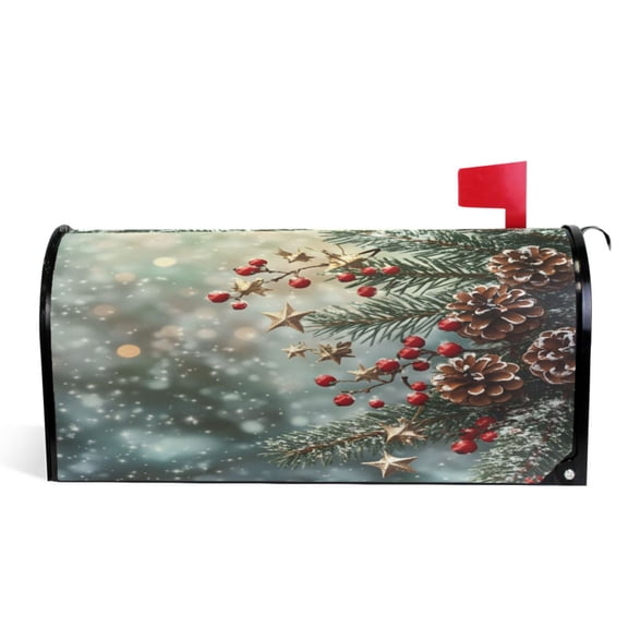 Ryvnso Mailbox Cover Pinecone Christmas Magnetic Mailbox Wrap Standard Size 21x18 Inch