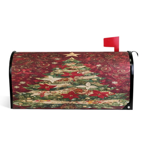Ryvnso Mailbox Cover Poinsettia Flower Christmas Tree Magnetic Mailbox Wrap Standard Size 21x18 Inch