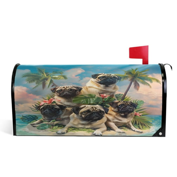 Ryvnso Mailbox Cover Pug Dog on Island Magnetic Mailbox Wrap Standard Size 21x18 Inch