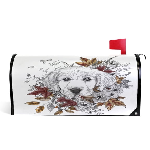 Ryvnso Mailbox Cover Puppy Dog Leaf Magnetic Mailbox Wrap Standard Size 21x18 Inch
