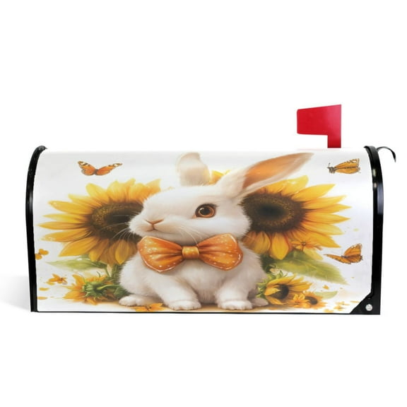 Ryvnso Mailbox Cover Rabbit Sunflower Magnetic Mailbox Wrap Standard Size 21x18 Inch