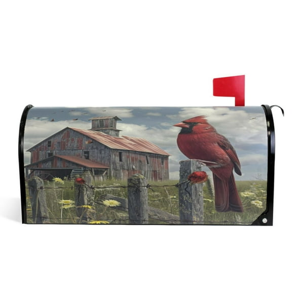 Ryvnso Mailbox Cover Red Bird Farm House Magnetic Mailbox Wrap Standard Size 21x18 Inch
