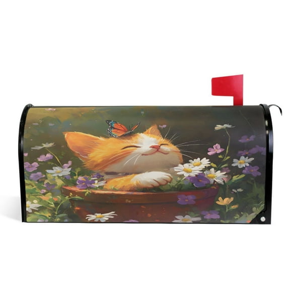Ryvnso Mailbox Cover Retro Cute Cat Magnetic Mailbox Wrap Standard Size 21x18 Inch