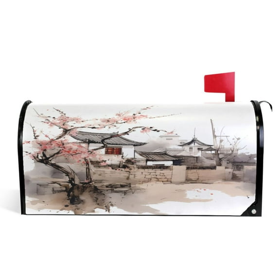 Ryvnso Mailbox Cover Retro Flowers and House Magnetic Mailbox Wrap Standard Size 21x18 Inch