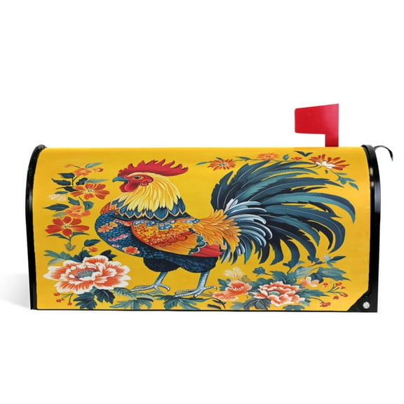 Ryvnso Mailbox Cover Rooster Flower Magnetic Mailbox Wrap Standard Size 21x18 Inch