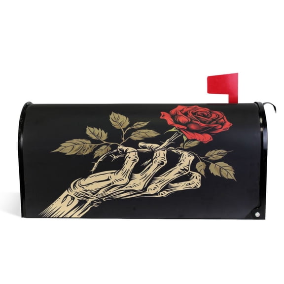 Ryvnso Mailbox Cover Rose on Skull Hand Magnetic Mailbox Wrap Standard Size 21x18 Inch