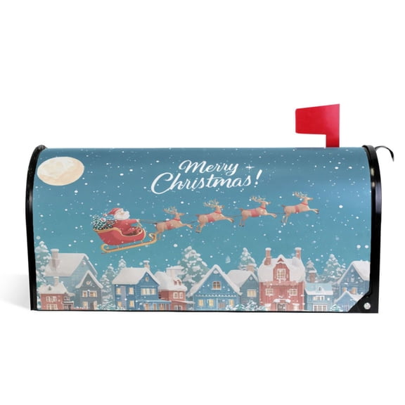 Ryvnso Mailbox Cover Santa Claus Reindeer Magnetic Mailbox Wrap Standard Size 21x18 Inch