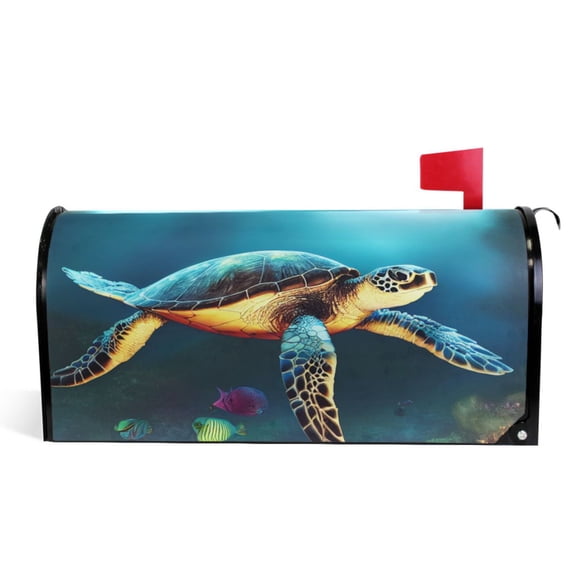 Ryvnso Mailbox Cover Sea Turtle Swimming in Sea Magnetic Mailbox Wrap Standard Size 21x18 Inch