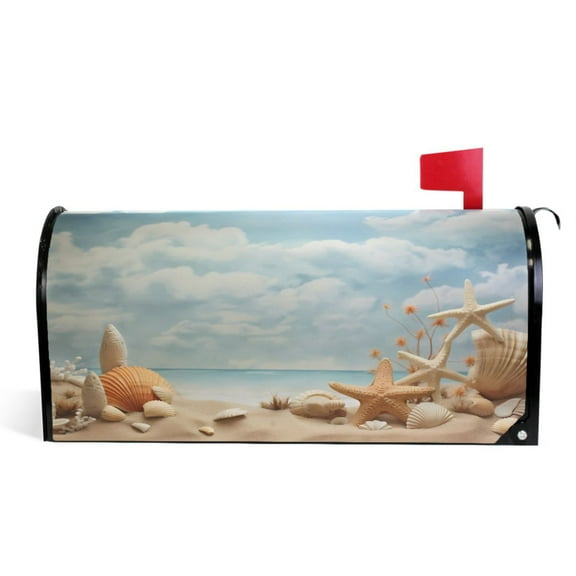 Ryvnso Mailbox Cover Seashells on Beach with Sky Magnetic Mailbox Wrap Standard Size 21x18 Inch