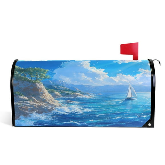 Ryvnso Mailbox Cover Seaside Landscape Magnetic Mailbox Wrap Standard Size 21x18 Inch