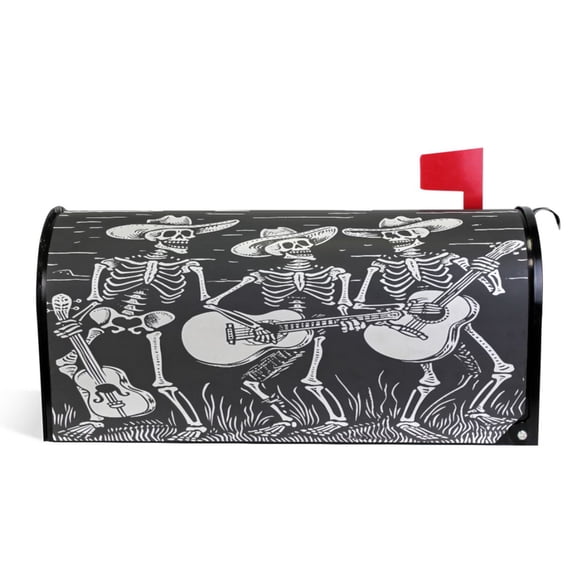 Ryvnso Mailbox Cover Skeletons Play Guitar Magnetic Mailbox Wrap Standard Size 21x18 Inch