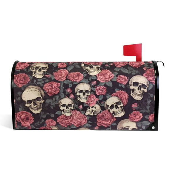 Ryvnso Mailbox Cover Skull Skeleton Roses Flowers Magnetic Mailbox Wrap Standard Size 21x18 Inch