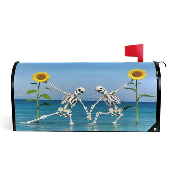 Ryvnso Mailbox Cover Skull Sunflower Dancing Magnetic Mailbox Wrap Standard Size 21x18 Inch
