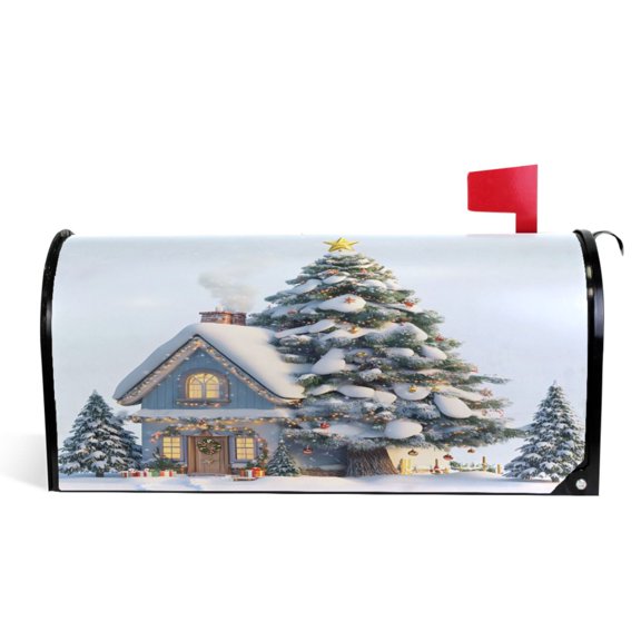 Ryvnso Mailbox Cover Snow Christmas Tree Magnetic Mailbox Wrap Standard Size 21x18 Inch