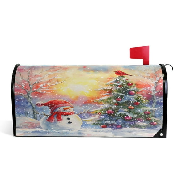 Ryvnso Mailbox Cover Snowman Tree Sunset Magnetic Mailbox Wrap Standard Size 21x18 Inch