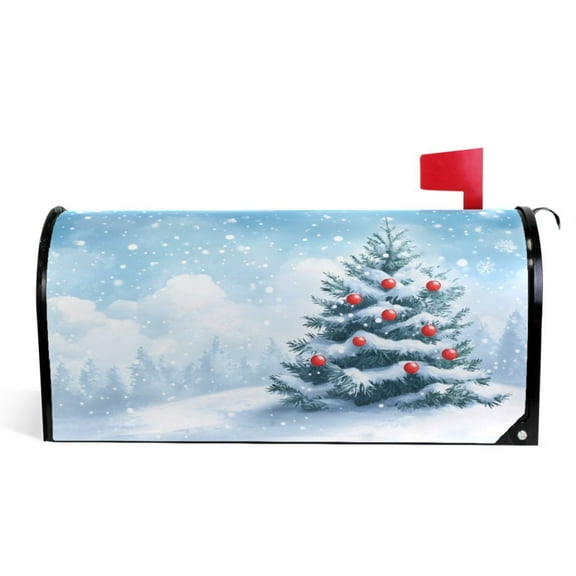 Ryvnso Mailbox Cover Snown on Christmas Tree Magnetic Mailbox Wrap Standard Size 21x18 Inch