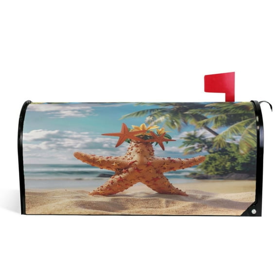 Ryvnso Mailbox Cover Star Fish Tropical Palm Magnetic Mailbox Wrap Standard Size 21x18 Inch