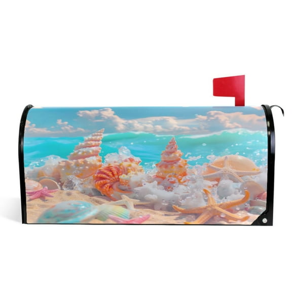 Ryvnso Mailbox Cover Starfish Conch on Beach Magnetic Mailbox Wrap Standard Size 21x18 Inch