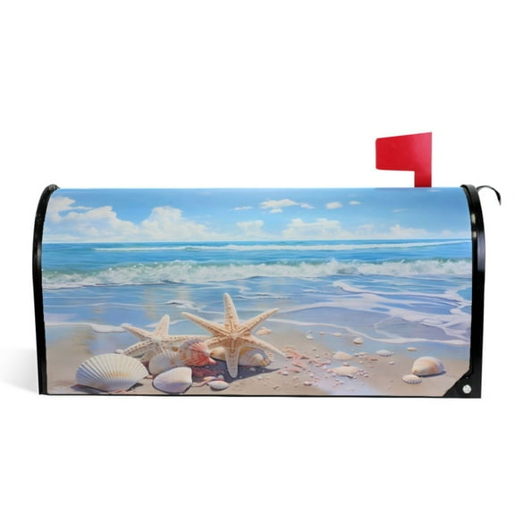 Ryvnso Mailbox Cover Starfish Seashells Summer Beach Magnetic Mailbox Wrap Standard Size 21x18 Inch