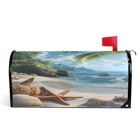 Ryvnso Mailbox Cover Starfish Shell Seaside Magnetic Mailbox Wrap Standard Size 21x18 Inch