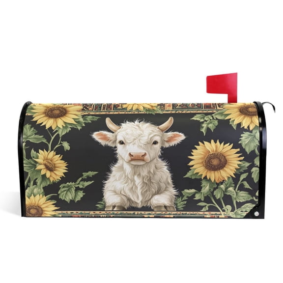 Ryvnso Mailbox Cover Sunflower Highland Cattle Magnetic Mailbox Wrap Standard Size 21x18 Inch