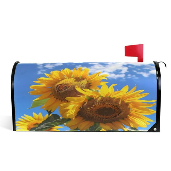 Ryvnso Mailbox Cover Sunflowers with Blue Sky Magnetic Mailbox Wrap Standard Size 21x18 Inch