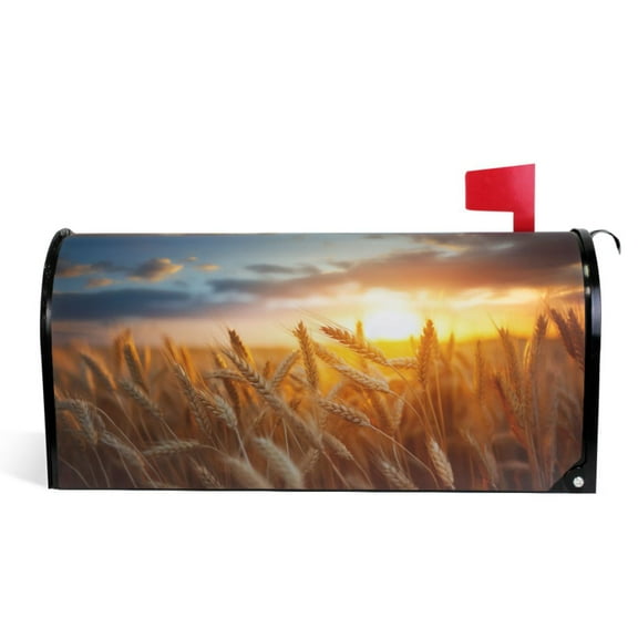 Ryvnso Mailbox Cover Sunset Wheat Field Magnetic Mailbox Wrap Standard Size 21x18 Inch