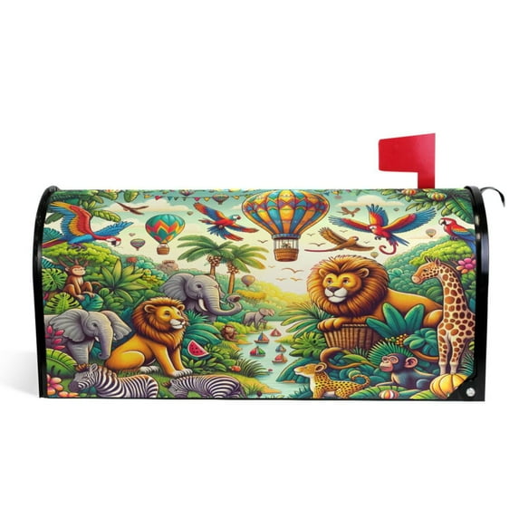 Ryvnso Mailbox Cover Tiger Elephants Birds Forest Magnetic Mailbox Wrap Standard Size 21x18 Inch