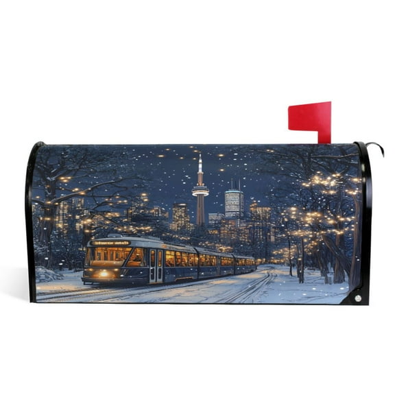 Ryvnso Mailbox Cover Train Winter View Magnetic Mailbox Wrap Standard Size 21x18 Inch