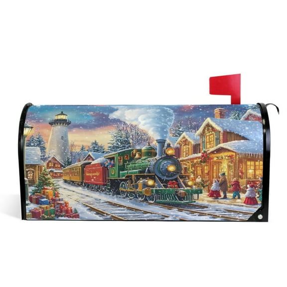Ryvnso Mailbox Cover Train in Winter Christmas Magnetic Mailbox Wrap Standard Size 21x18 Inch