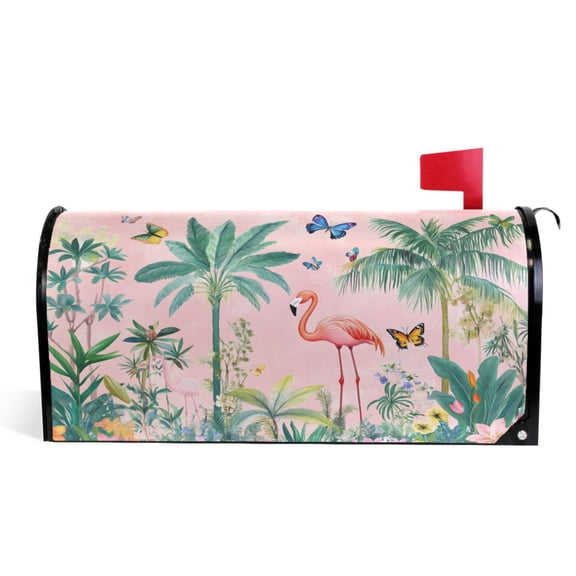 Ryvnso Mailbox Cover Tropical Flamingo Butterfly Magnetic Mailbox Wrap Standard Size 21x18 Inch