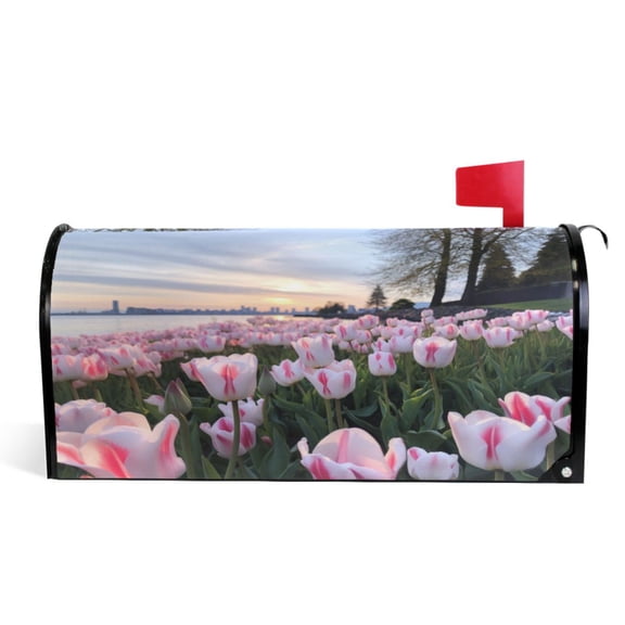 Ryvnso Mailbox Cover Tulip Flowers Landscape Magnetic Mailbox Wrap Standard Size 21x18 Inch
