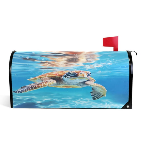 Ryvnso Mailbox Cover Turtle Swimming in Sea Magnetic Mailbox Wrap Standard Size 21x18 Inch