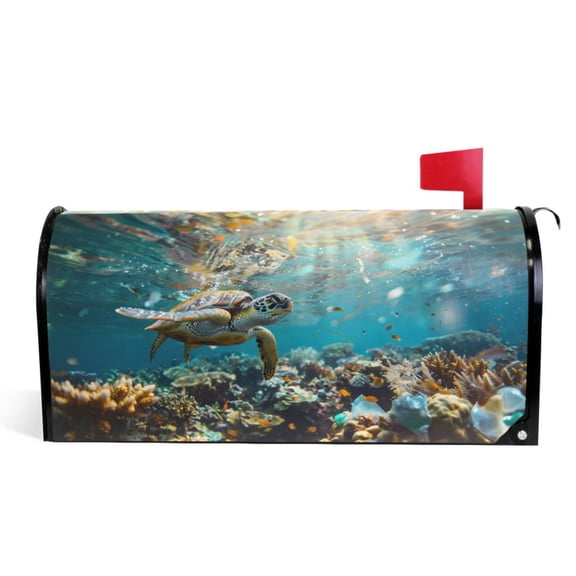 Ryvnso Mailbox Cover Turtle Swims under Sea Magnetic Mailbox Wrap Standard Size 21x18 Inch