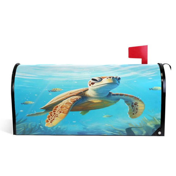 Ryvnso Mailbox Cover Turtle and Fishes in Sea Magnetic Mailbox Wrap Standard Size 21x18 Inch
